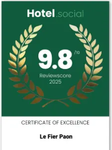 Een reviewscore van Hotel.social 2025 met een certificate of excellence voor het vakantiehuis Le Fier Paon met 9,8 is dat toch iets om trots op te zijn.