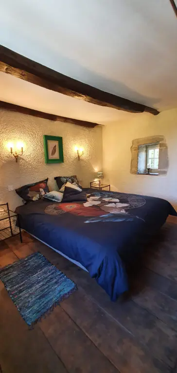 Le Fier Paon heeft een sfeervolle slaapkamer met spiegelkast en tweepersoonsbed.